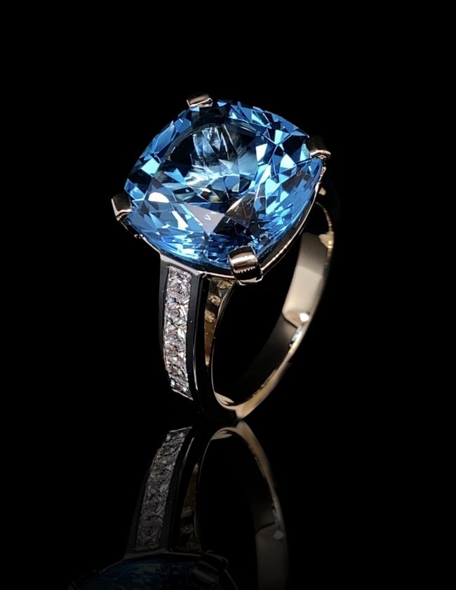 Cushion Cut Sky Blue Topaz and Princess Cut Diamond Ring(1)